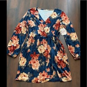 Entourage Blue Floral Velvet Dress